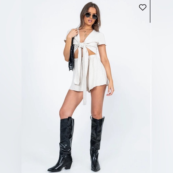 Princess Polly RAGNAR TIE FRONT ROMPER BEIGE - Picture 1 of 6